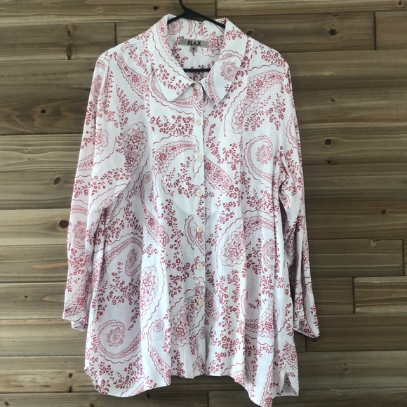 Flax Tops - Flax White Linen Long Sleeve Button Down Size M